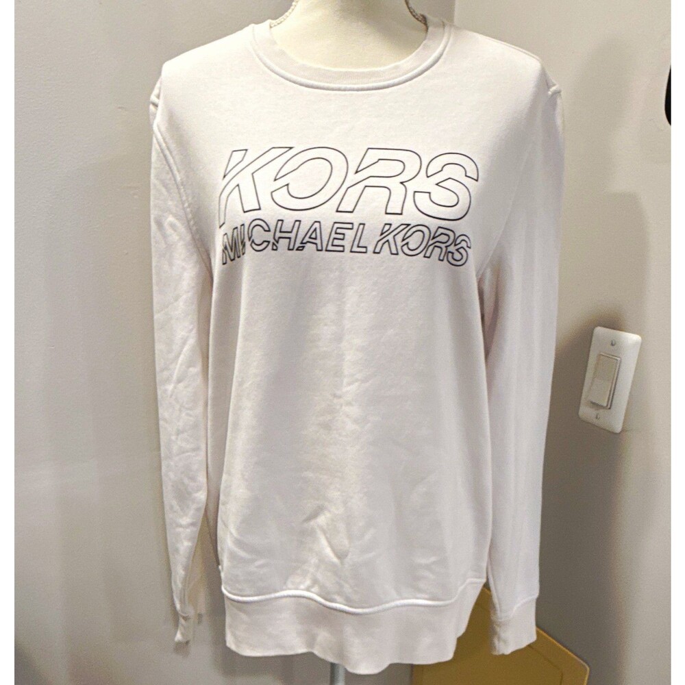 Michael Kors White Logo Fleece Pullover Crewneck Sweatshirt Women’s M
